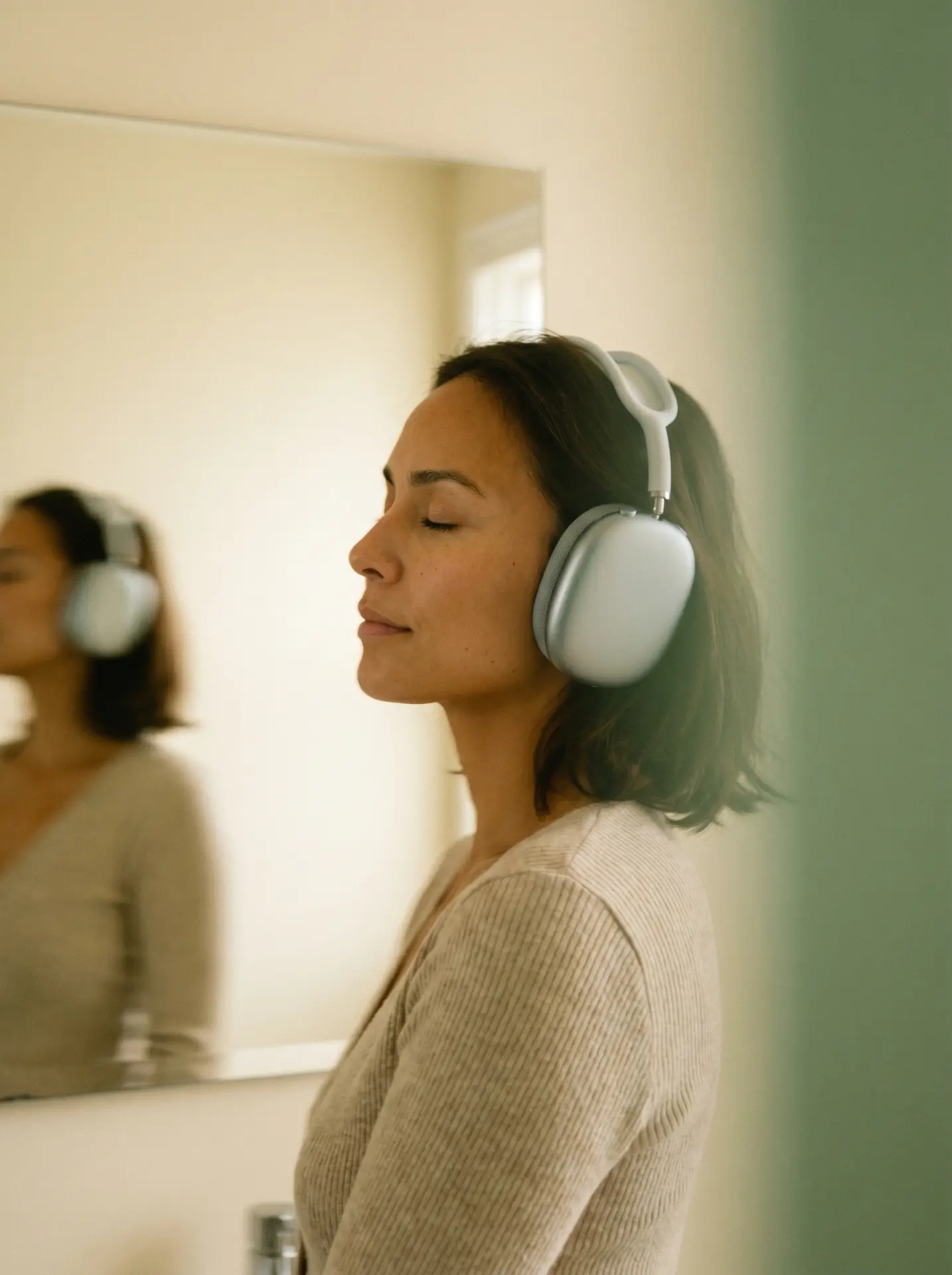 Someone enjoying the product through headphones